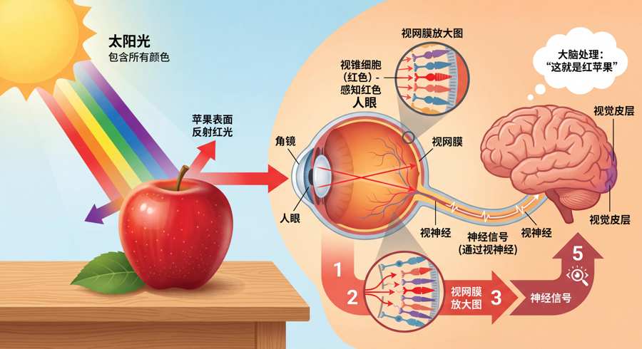 人眼看到苹果的视觉过程