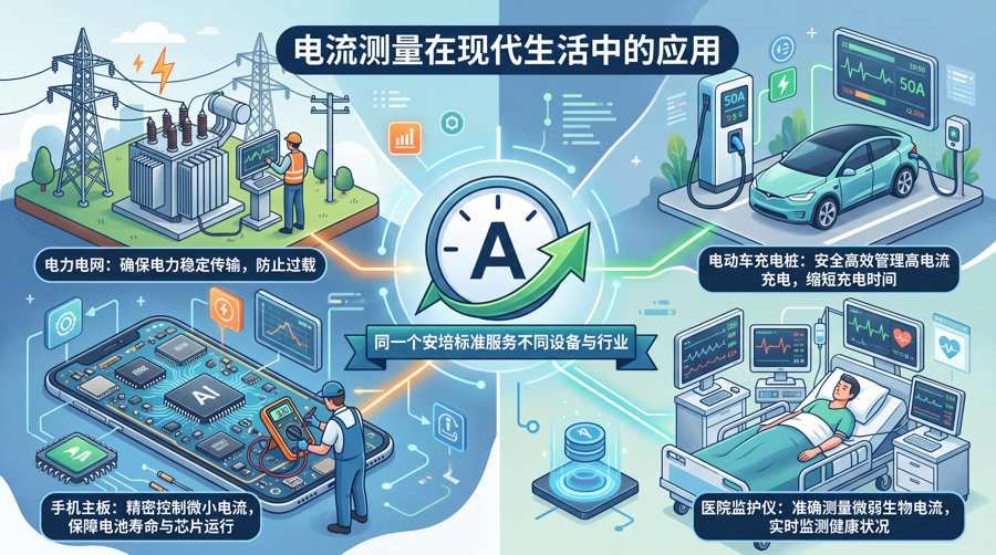 电流测量在现代生活中的应用拼贴图