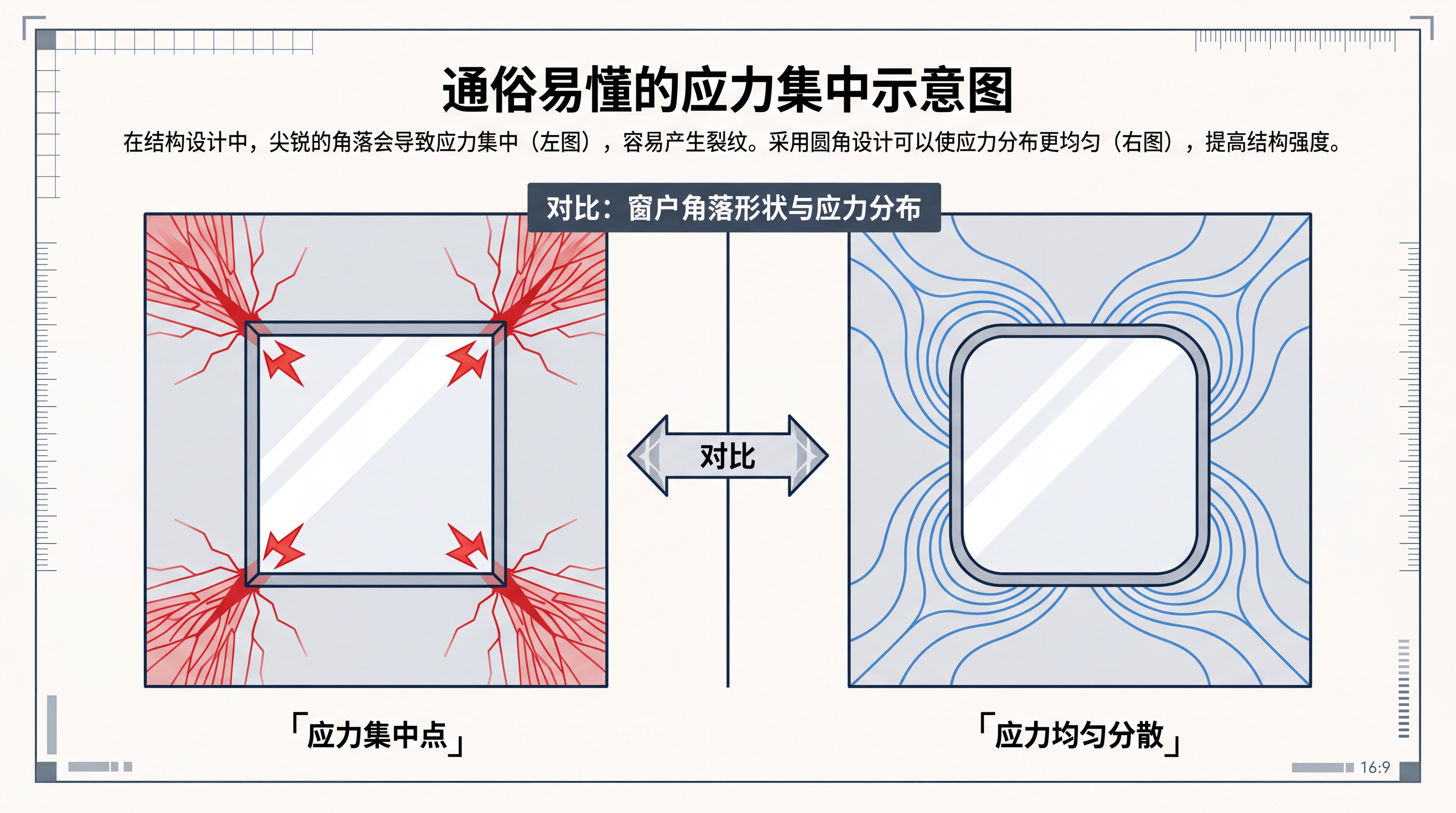 方窗与圆角窗应力对比示意图