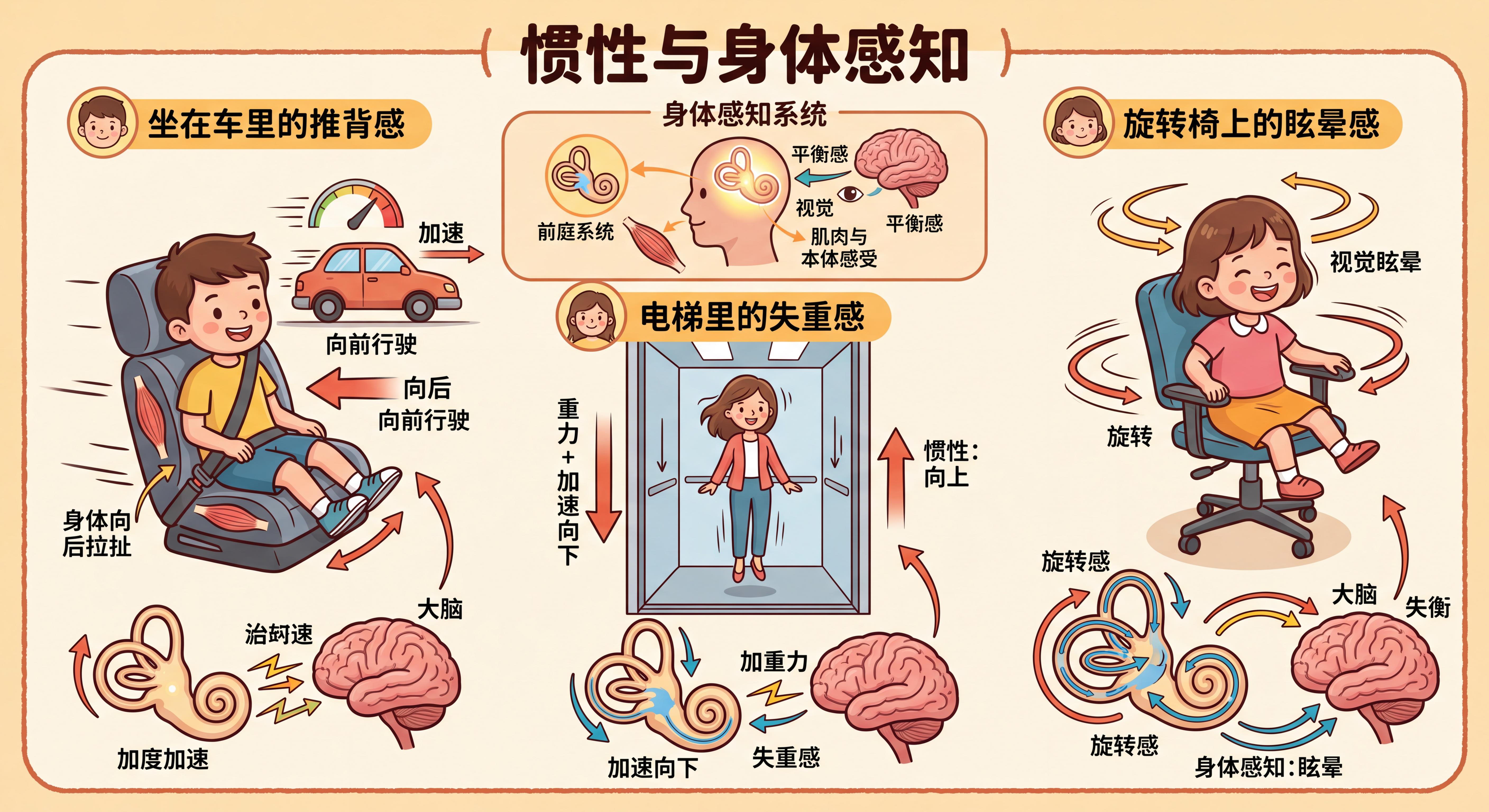 人体如何感知惯性：乘车、电梯与旋转体验
