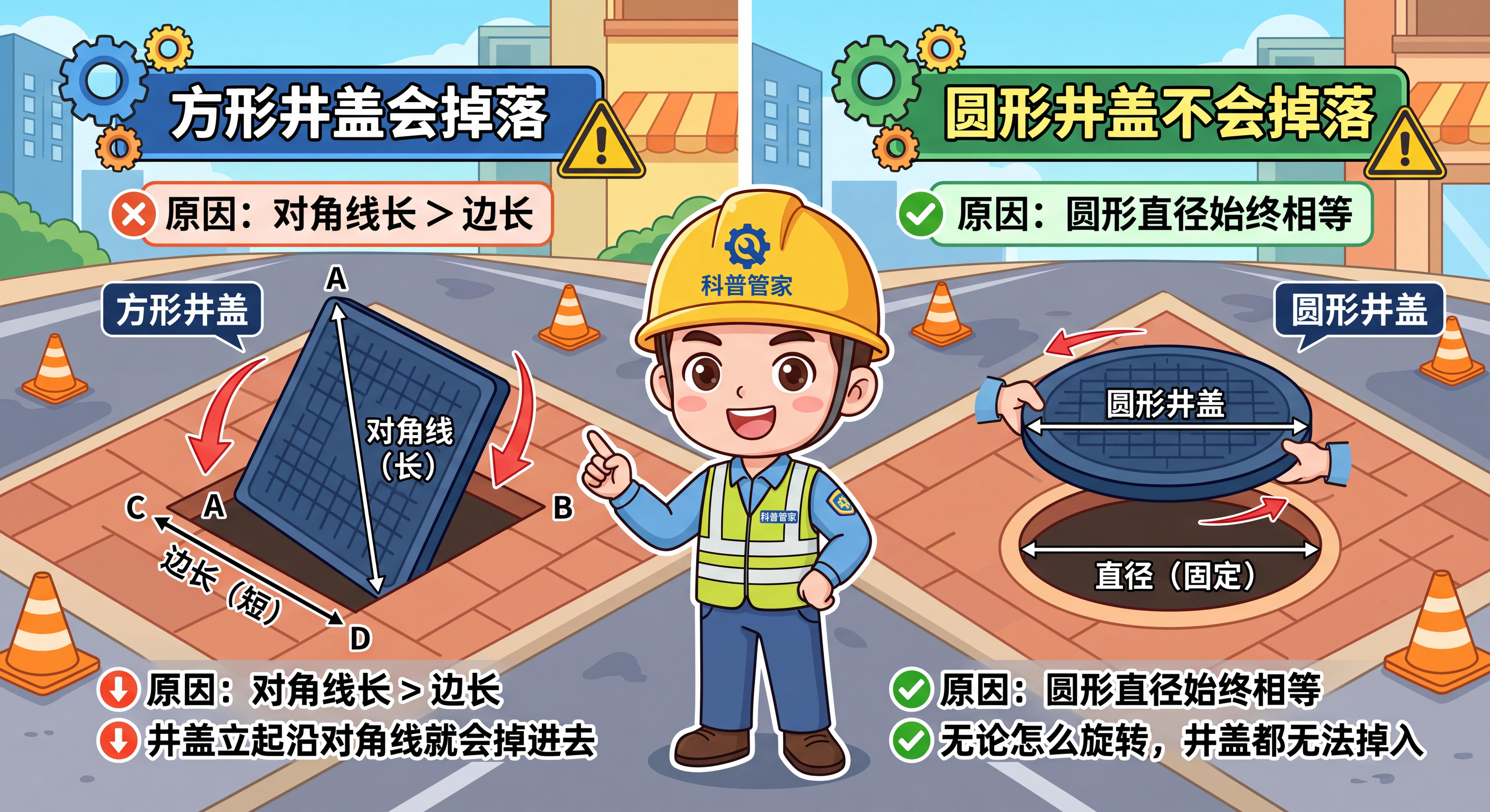 为什么井盖是圆的？
