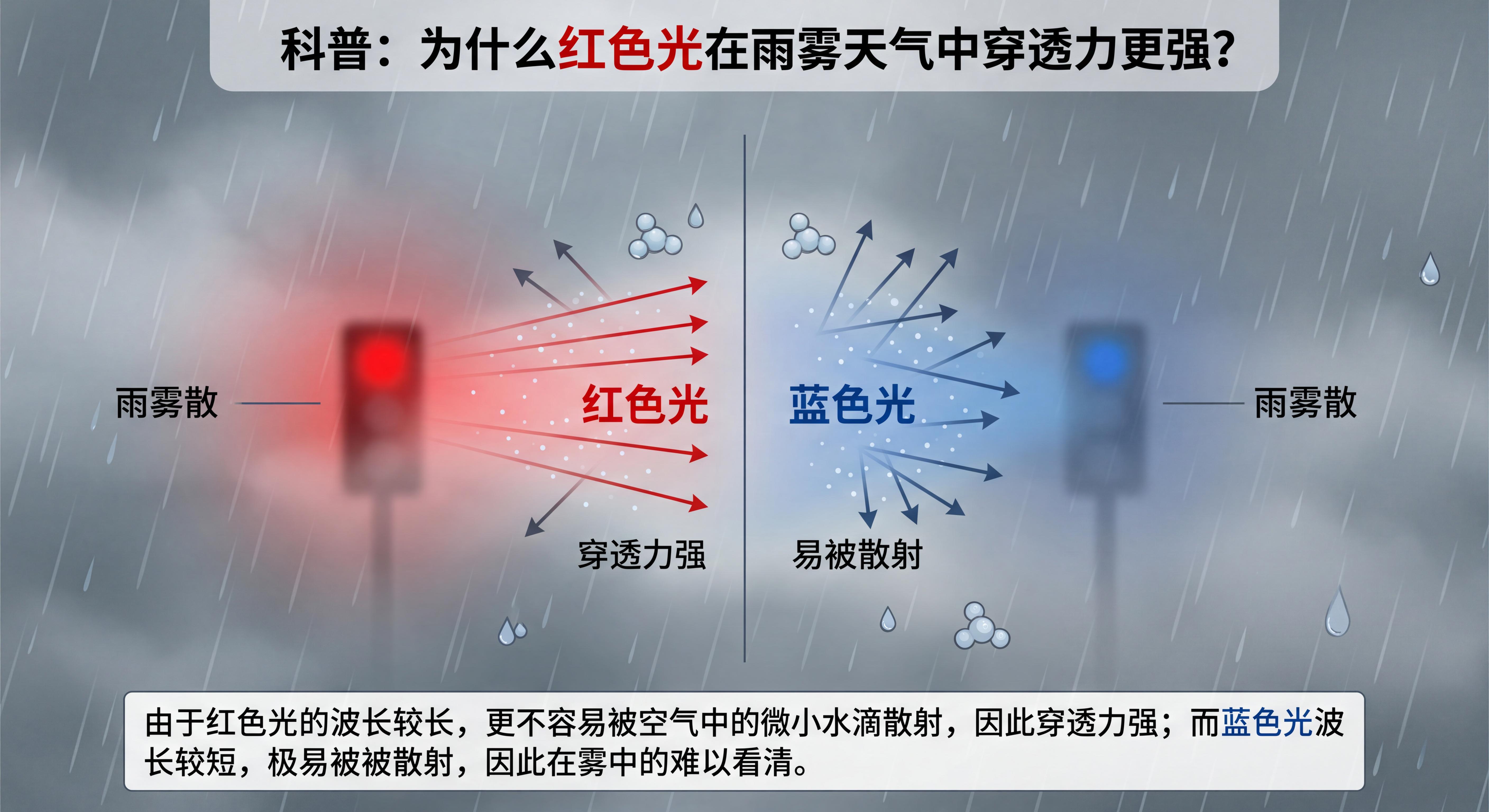 雨雾天气中红色光穿透力对比