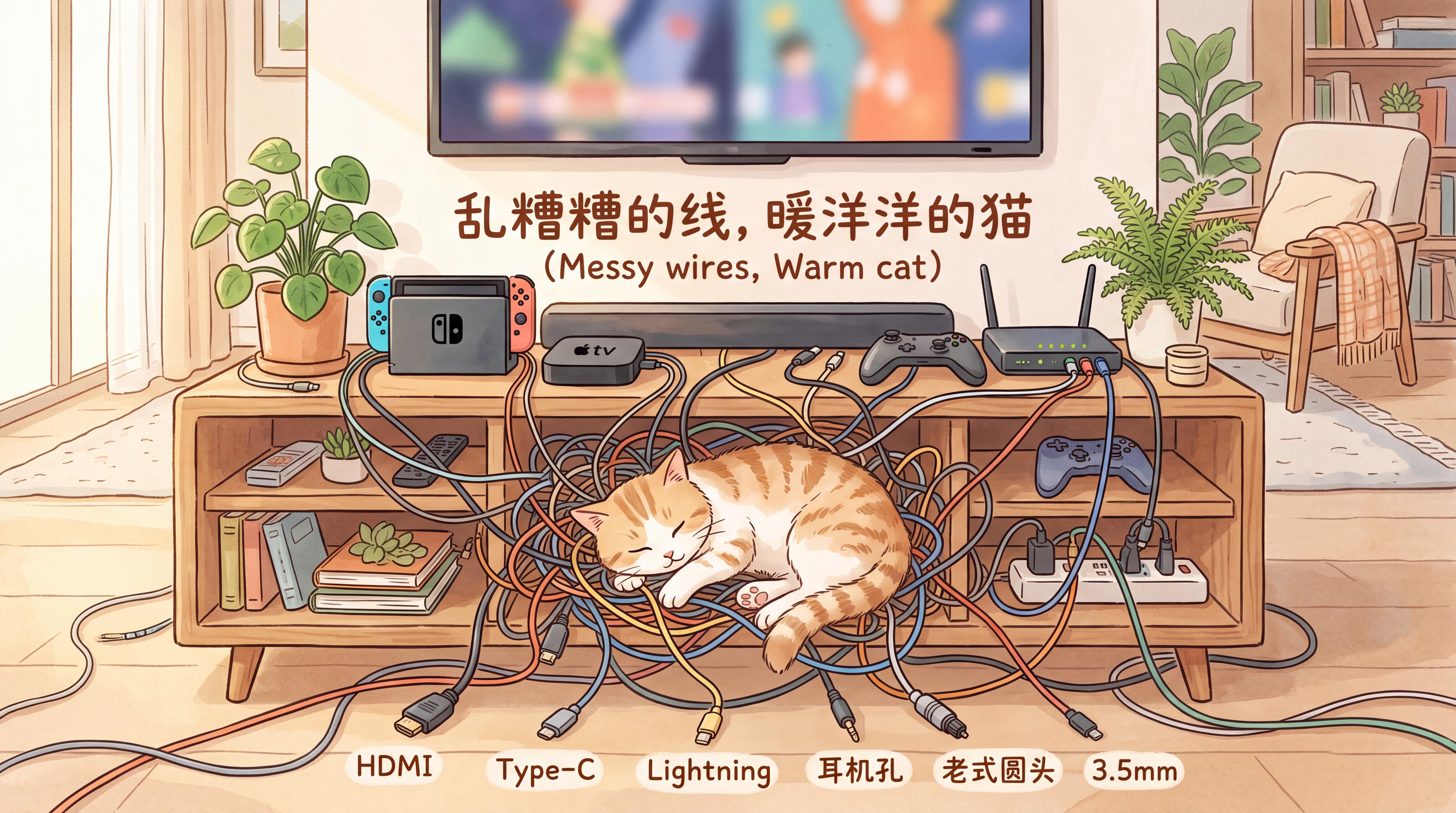家庭中混乱的数据线